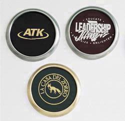 Die Cast Zinc Coaster with Silk Screened Leather insert